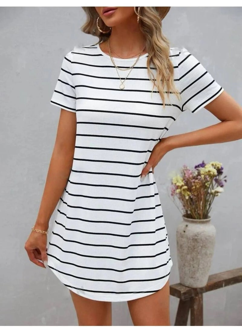 SoBe Button Detailed Crew Neck Striped Camisole Dress STANDARD SIZE S M L COMPATIBLE.made in Turkiye  - Image 3