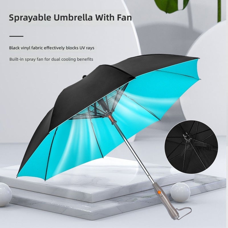 Portable Cooling Umbrella with Built-in Fan & Mist Spray – UV Protection UPF 50 + Semi-Automatic Golf Umbrella for Adults - Image 5