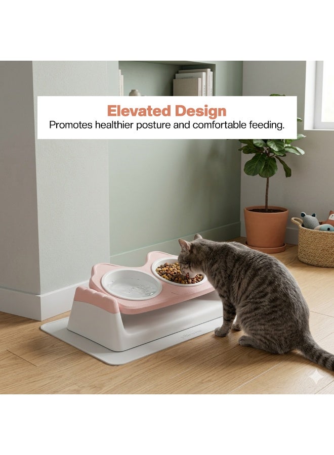 NNC PETS Elevated cat food and water bowl set for Indoor cats & Kittens, Durable plastic pet feeder with Dual bowls, Non-toxic materials, and Anti-slip base, Easy to clean, 33 cm (PINK) - Image 5