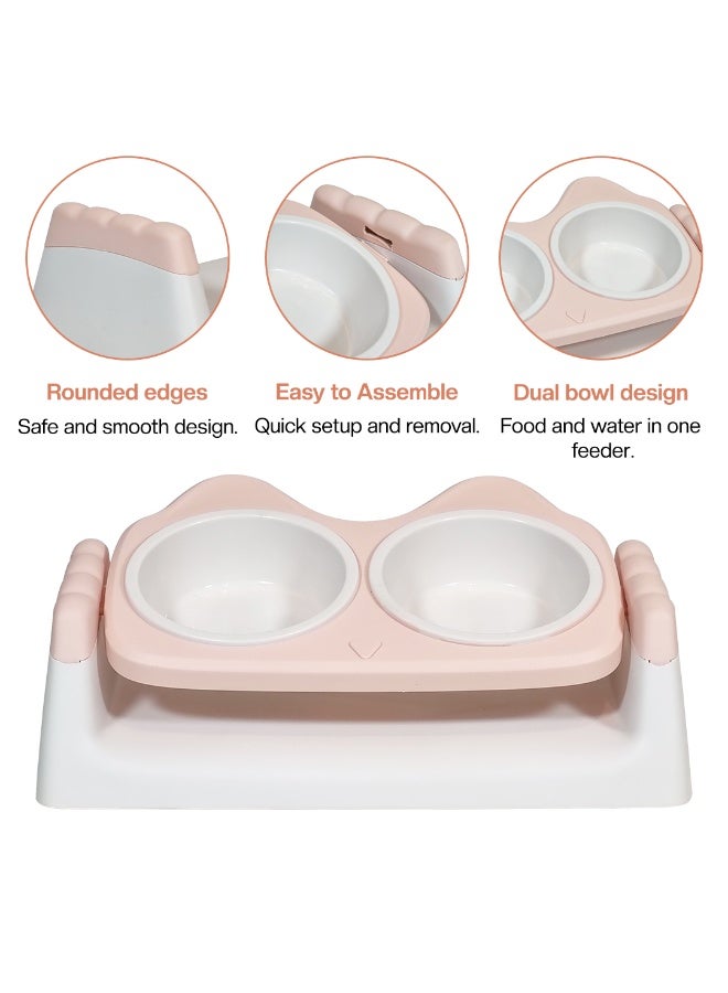 NNC PETS Elevated cat food and water bowl set for Indoor cats & Kittens, Durable plastic pet feeder with Dual bowls, Non-toxic materials, and Anti-slip base, Easy to clean, 33 cm (PINK) - Image 3