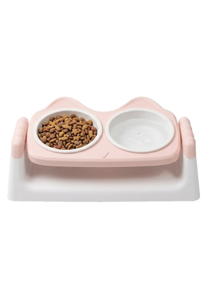 NNC PETS Elevated cat food and water bowl set for Indoor cats & Kittens, Durable plastic pet feeder with Dual bowls, Non-toxic materials, and Anti-slip base, Easy to clean, 33 cm (PINK) - Image 1