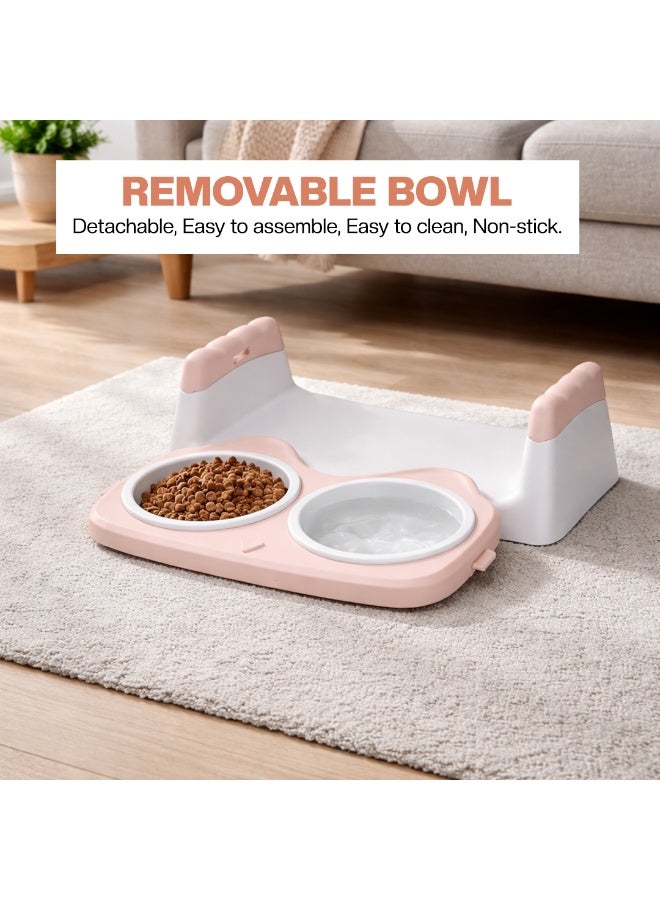 NNC PETS Elevated cat food and water bowl set for Indoor cats & Kittens, Durable plastic pet feeder with Dual bowls, Non-toxic materials, and Anti-slip base, Easy to clean, 33 cm (PINK) - Image 4