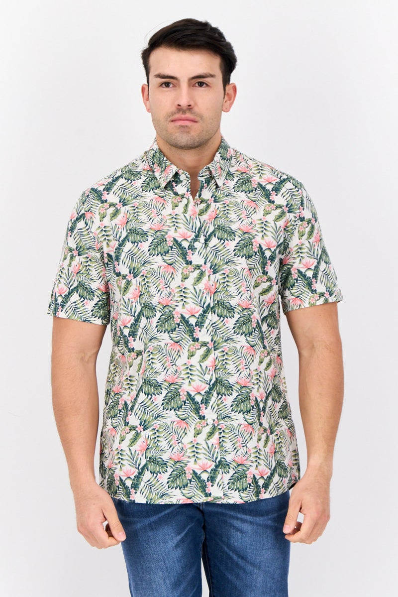 Peter Werth قميص رجالي عادي بأكمام قصيرة مطبوع بالكامل، متعدد الألوان - Image 1