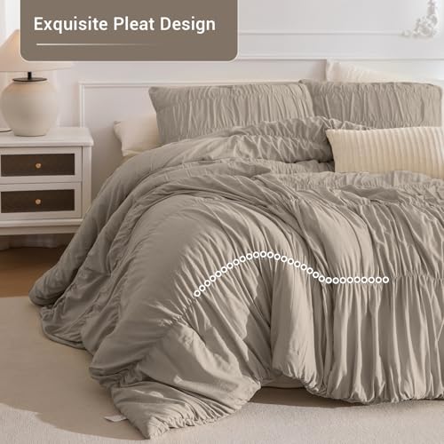 Lady Ann Oversized King Size Comforter Sets 128x120- Linen Feel Ruched Bedroom Sets, 3 Piece Fluffy Bedding Comforter Sets, Soft & Luxurious All Season Boho Bedding Sets for Women Men - Image 5