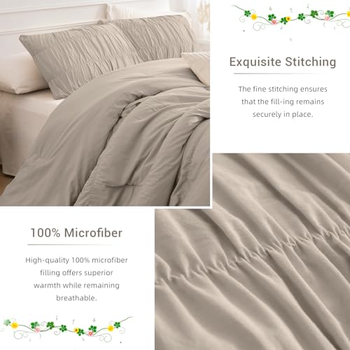 Lady Ann Oversized King Size Comforter Sets 128x120- Linen Feel Ruched Bedroom Sets, 3 Piece Fluffy Bedding Comforter Sets, Soft & Luxurious All Season Boho Bedding Sets for Women Men - Image 4