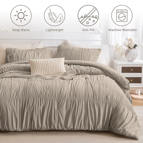 Lady Ann Oversized King Size Comforter Sets 128x120- Linen Feel Ruched Bedroom Sets, 3 Piece Fluffy Bedding Comforter Sets, Soft & Luxurious All Season Boho Bedding Sets for Women Men - Image 3