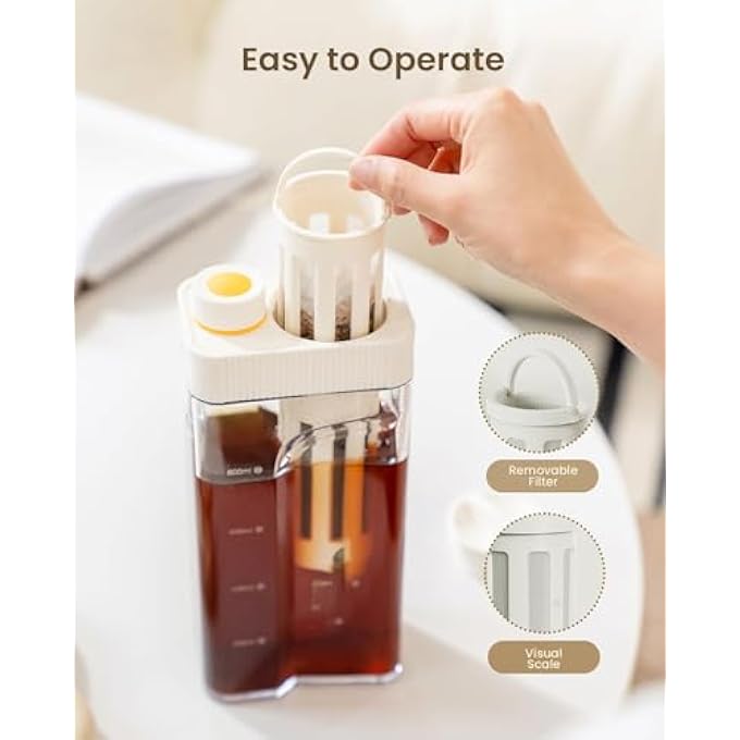 NALACAL Cold Brew Coffee Maker  Iced Tea Machines  Iced Coffee  34Oz Iced Tea And Coffee Maker Brewer Without Handle For Space Saving Tritan Pitcher 350 Mesh Filter 100 LeakProof - Image 5