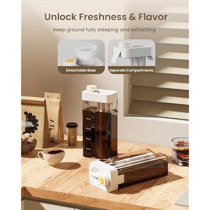 NALACAL Cold Brew Coffee Maker  Iced Tea Machines  Iced Coffee  34Oz Iced Tea And Coffee Maker Brewer Without Handle For Space Saving Tritan Pitcher 350 Mesh Filter 100 LeakProof - Image 4