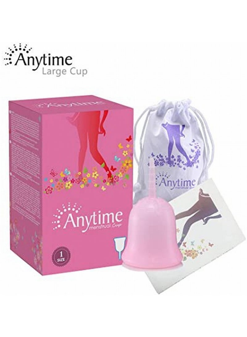 إني تايم كأس الحيض في أي وقت - كأس الحيض السيليكوني القابل لإعادة الاستخدام للنساء أثناء الحيض مع تدفق ثقيل أو حساس - يأتي مع حقيبة كأس الحيض، ناعمة ومرنة (وردي، كبير) - Image 1