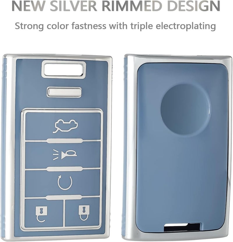 OFFCURVE Key Fob Cover with Keychain for Cadillac, TPU Car Key Case Protector for Cadillac SRX ATS ELR XTS 2010 2011 2012 2013 2014 2015 Keyless Entry Remote Control Start Car Key Accessories, Blue - Image 4