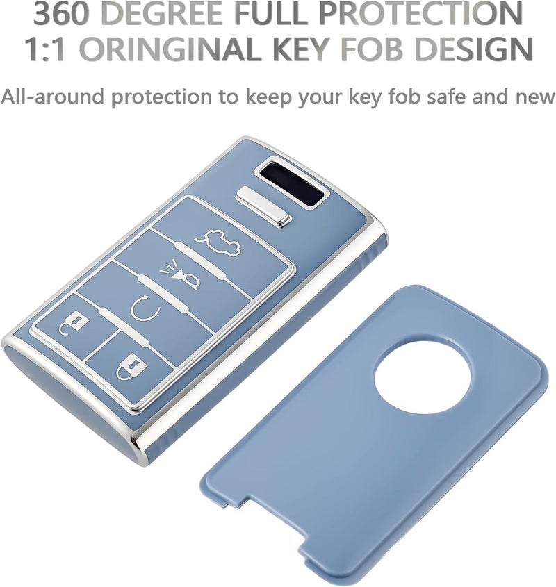 OFFCURVE Key Fob Cover with Keychain for Cadillac, TPU Car Key Case Protector for Cadillac SRX ATS ELR XTS 2010 2011 2012 2013 2014 2015 Keyless Entry Remote Control Start Car Key Accessories, Blue - Image 3