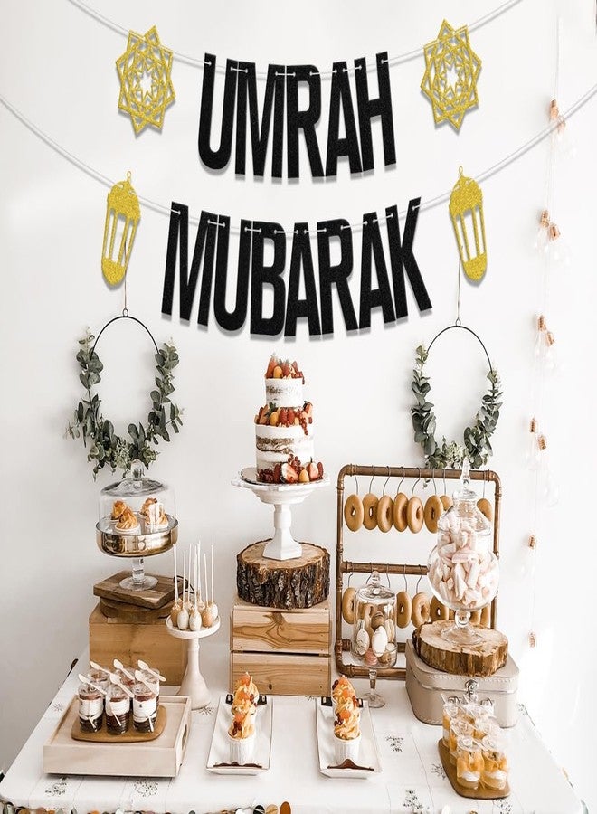 WFKLDF Umrah Mubarak Banner, Eid Party Decorations, Gold Black, 3.0x5.0 inches - Image 2