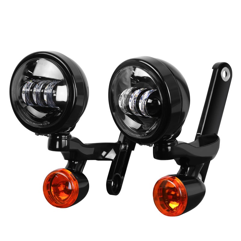 TOPRAMETAL LED Auxiliary 45 Spot Fog Light Bracket Fit for Harley Street Electra Glide Road King Spotlight Passing Light WHousing Bucket Bullet Turn Signals Lamp Gloss Black 9713 Touring