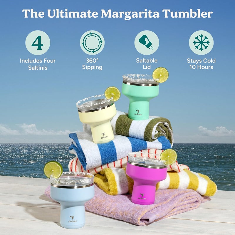 Cost effective fine quality Reduce Saltini 16oz Cocktail Tumbler - Insulated Margarita Tumbler with Lid-Keeps Drinks Cold for 10 Hours-360 Sippable Martini Glass Alternative-Shatterproof Perfect for Parties - Multicolor - 4 Pack Single & bulk use compatible - Image 2
