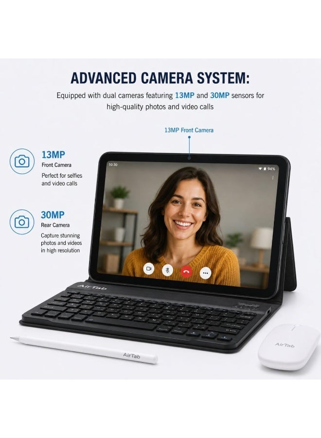 AIR TAB AirTab S26 Pro+ 10.1 Inch Android 15 Tablet PC with Wireless Keyboard Mouse Bluetooth Headset 10000mAh Battery Dual Camera WiFi Arabic Keyboard Bundle BLUE - Image 4