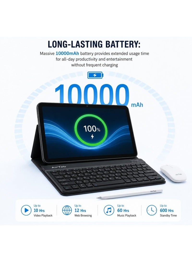 AIR TAB AirTab S26 Pro+ 10.1 Inch Android 15 Tablet PC with Wireless Keyboard Mouse Bluetooth Headset 10000mAh Battery Dual Camera WiFi Arabic Keyboard Bundle BLUE - Image 3