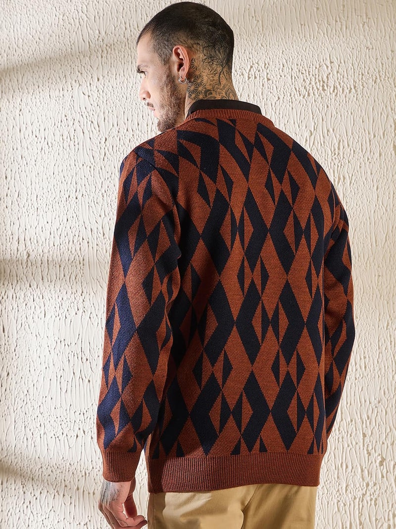 Pivl Men's Winter V Neck Trendy, Stylish Sweater -Rust-M - Image 3