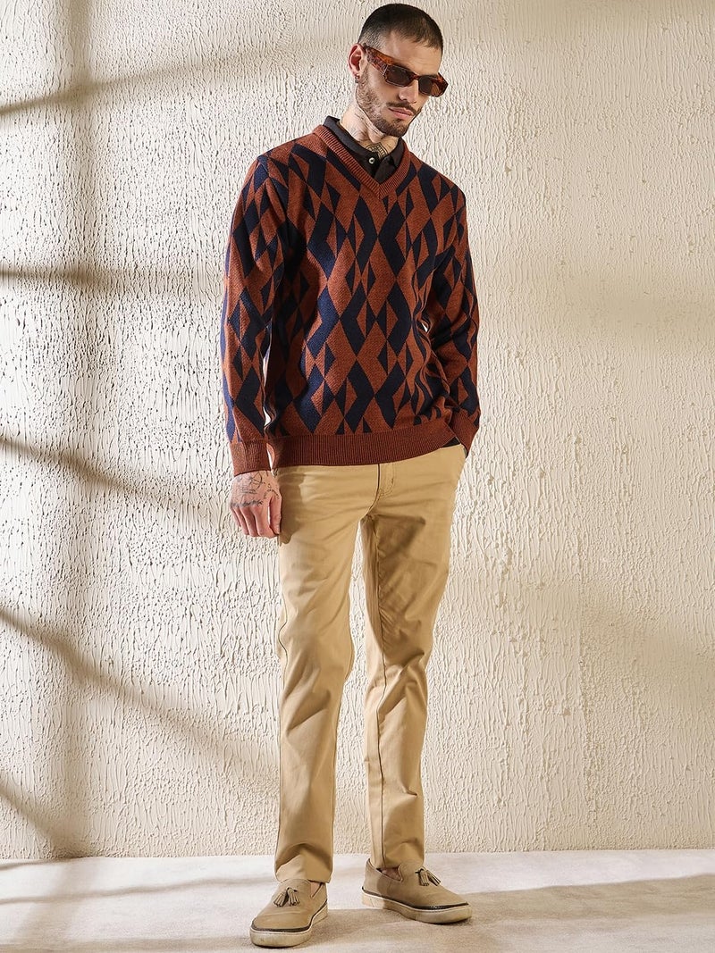 Pivl Men's Winter V Neck Trendy, Stylish Sweater -Rust-M - Image 4