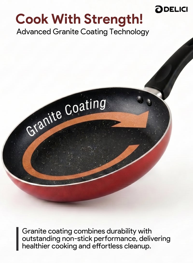DELICI 26cm Non Stick Granite Fry Pan Frying, Premium Aluminium Frying Pan with PFOA Free Healthy Nonstick Coating, Induction & Gas Stove Compatible Skillet, Heat Resistant Bakelite Handle, Kitchen Food Cooking Preparation, Dishwasher Safe Cookware - AFP26ME, Maroon - Image 4