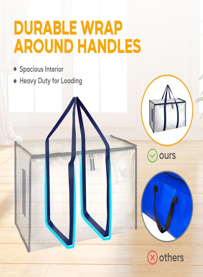 HealSmart 4 Pack Large Moving Bags with Zippers & Handles, Moving Supplies with lids, Heavy Duty Totes for Space Saving, Fold Flat, Moving and Storing, Clear - Image 4
