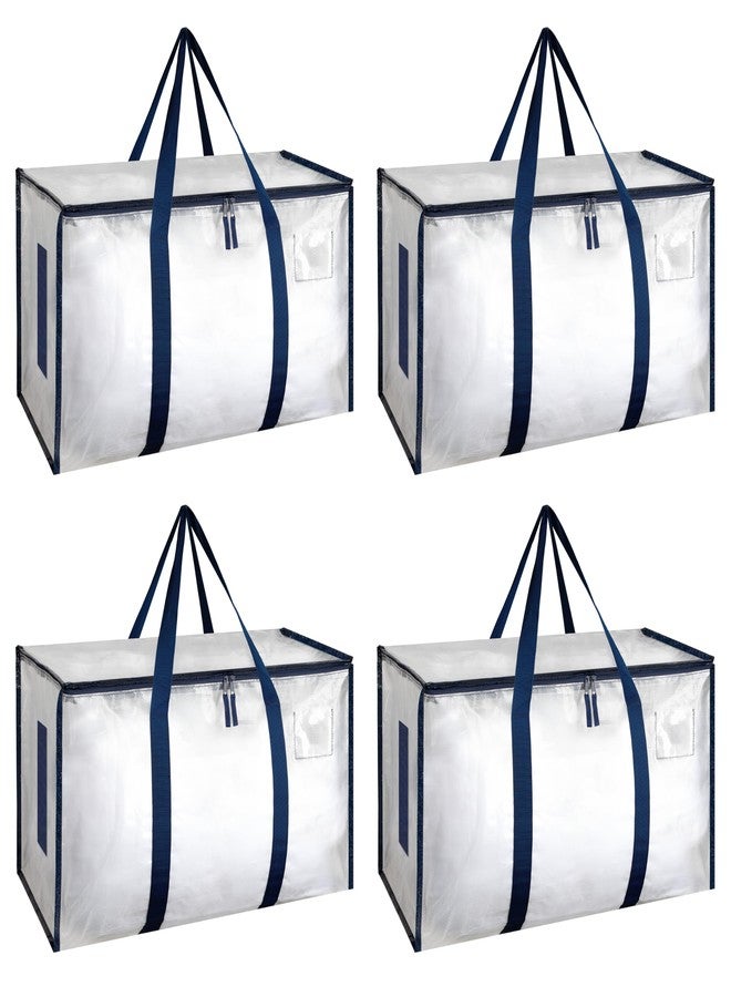 HealSmart 4 Pack Large Moving Bags with Zippers & Handles, Moving Supplies with lids, Heavy Duty Totes for Space Saving, Fold Flat, Moving and Storing, Clear - Image 1