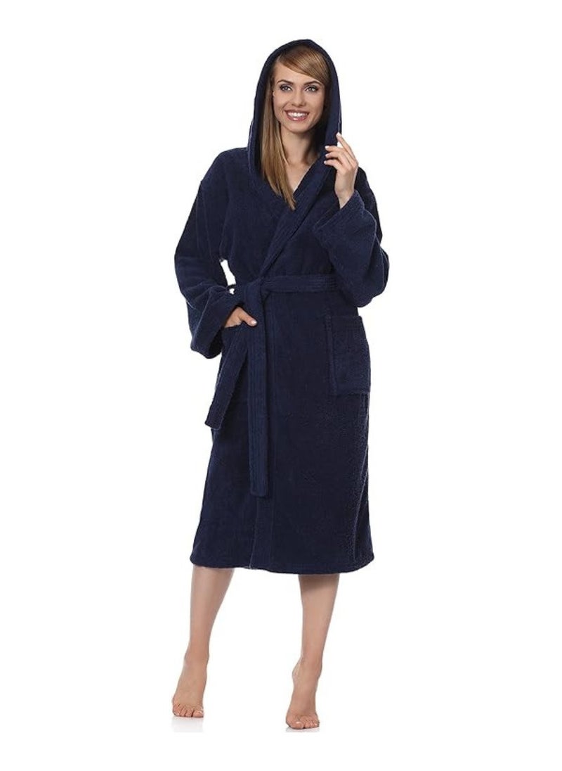 White Rose Navy Blue Color Terry COTTON ROBE UNISEX Bathrobe Small size  - Image 1