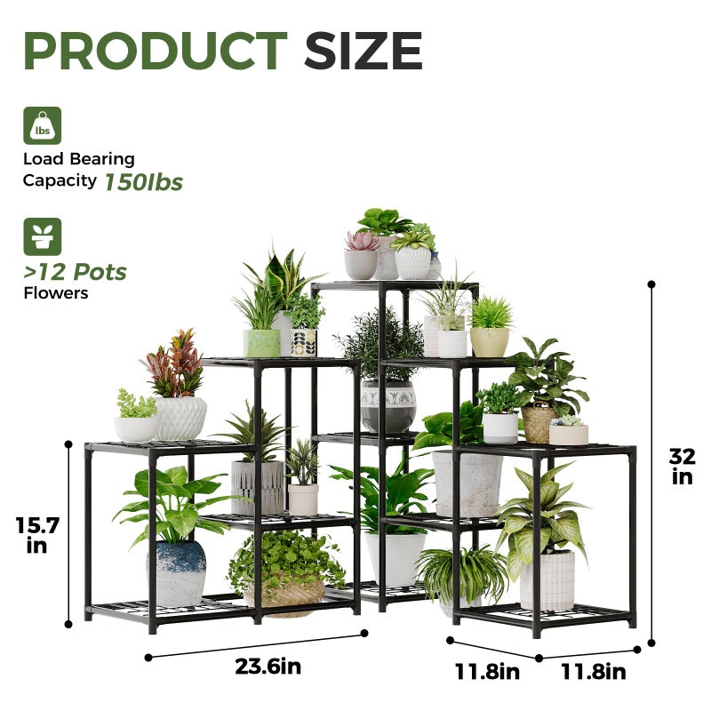 Bamworld Corner Plant Stand Indoor Metal Plant Shelf 5-Tier 11 Potted Flower Shelves Garden Black Plant Holder Rack for Garden Living Room Patio Morden Home Decor Gardening Gifts - Image 2