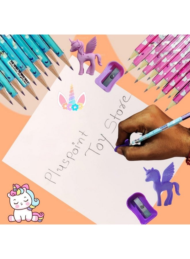 PLUSPOINT PLUSPOINT 26 Pieces Unicorn Pencils for Girls, 20 Unicorn Pencils with 2 Erasers 2 Grips 2 Sharpeners Colorful Kids Pencils Cute Unicorn School Supplies for Classroom Reward Party Favor (unicorn)  - Image 4