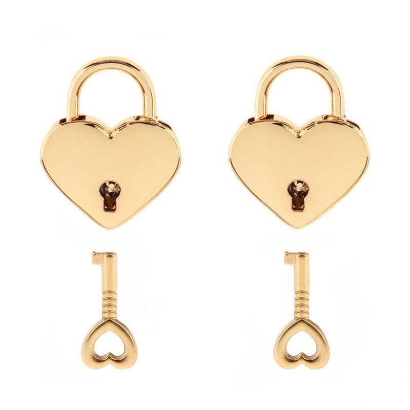 Warmtree Small Metal Heart Shaped Padlock Mini Lock with Key for Jewelry Box Storage Box Diary Book,Pack of 2,Gold - Image 1