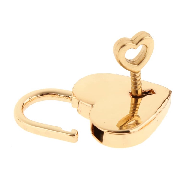 Warmtree Small Metal Heart Shaped Padlock Mini Lock with Key for Jewelry Box Storage Box Diary Book,Pack of 2,Gold - Image 4