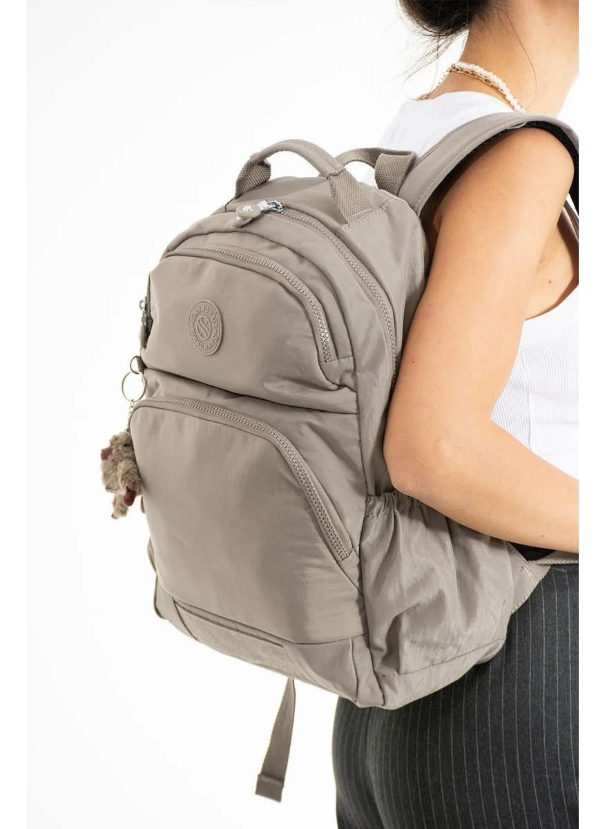 Sanmorris Unisex Waterproof Fabric 3 Compartment Mink Colored School Travel Backpack with Laptop Compartment