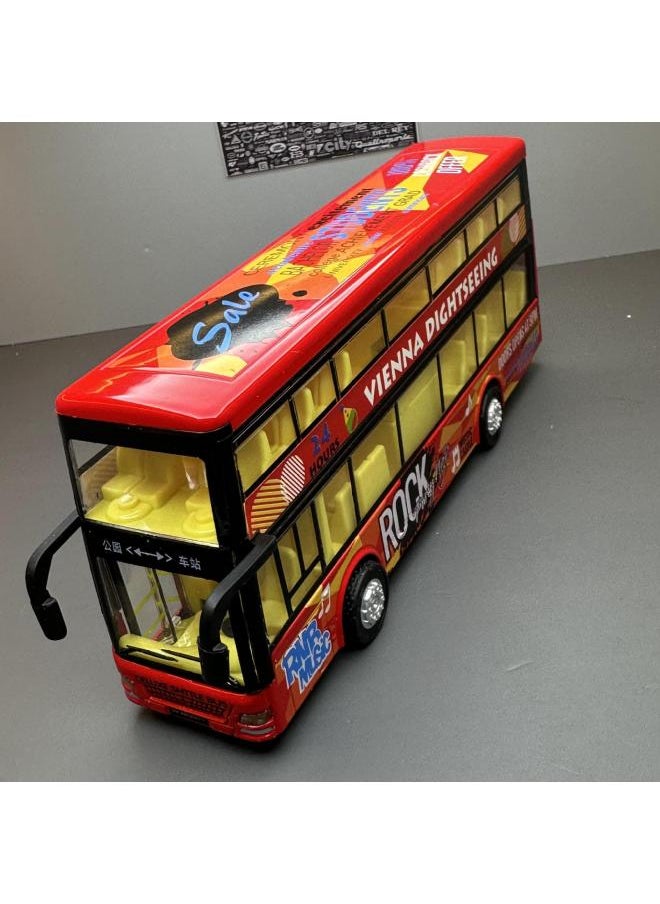 Tianying Alloy 1:36 Double-layer Bus Model Pull Back With Sound And Light Men's Toy Car Music Model Decoration Collection-Color:6016B Yellow Window Box