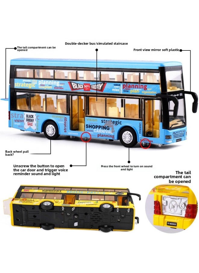 Tianying Alloy 1:36 Double-layer Bus Model Pull Back With Sound And Light Men's Toy Car Music Model Decoration Collection-Color:6016B Yellow Window Box