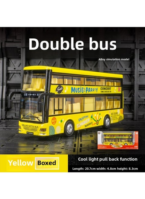 Tianying Alloy 1:36 Double-layer Bus Model Pull Back With Sound And Light Men's Toy Car Music Model Decoration Collection-Color:6016B Yellow Window Box