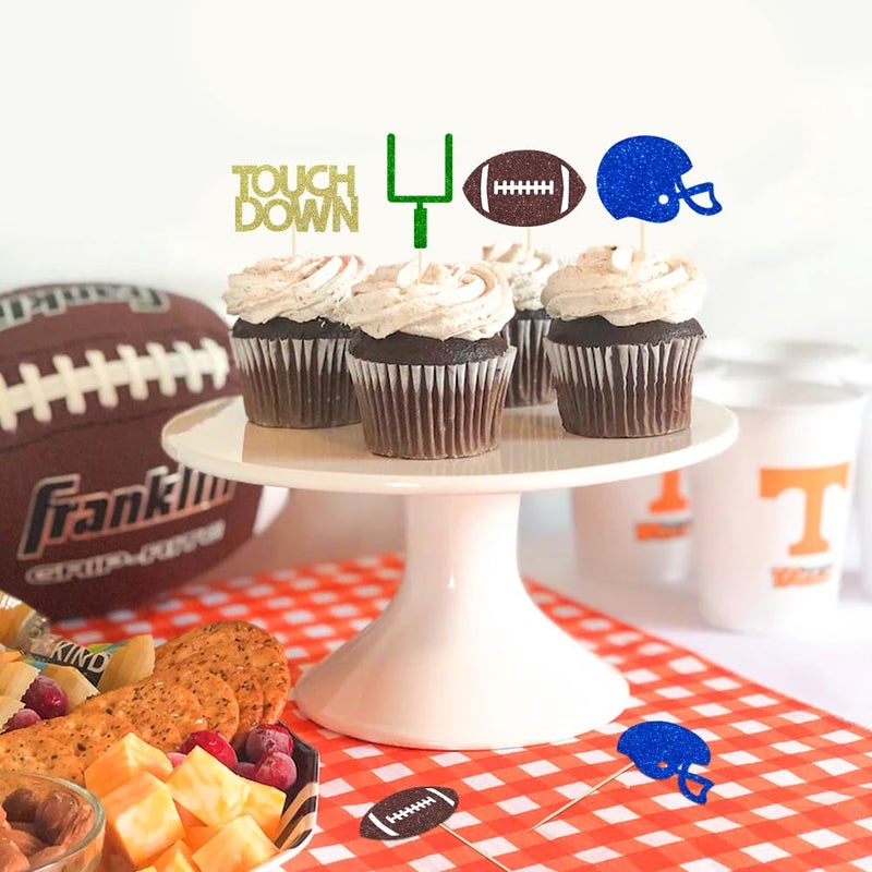 BCHOCKS 24 Pieces football Theme Glitter Cupcake Topper Cake Picks Decoration for Baby Shower Birthday Party Favors, Sunday Party Supplies with Touchdown, Football and Field Goal - Image 5