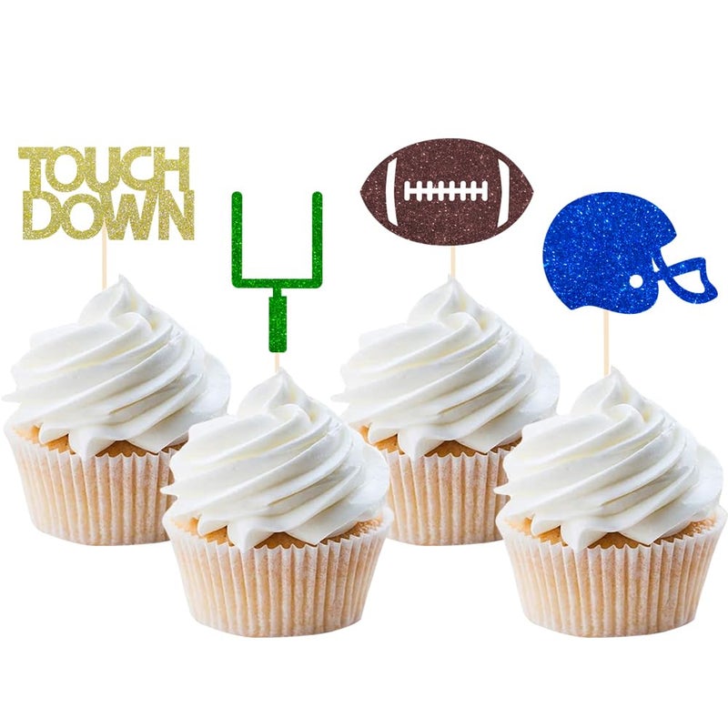 BCHOCKS 24 Pieces football Theme Glitter Cupcake Topper Cake Picks Decoration for Baby Shower Birthday Party Favors, Sunday Party Supplies with Touchdown, Football and Field Goal - Image 1