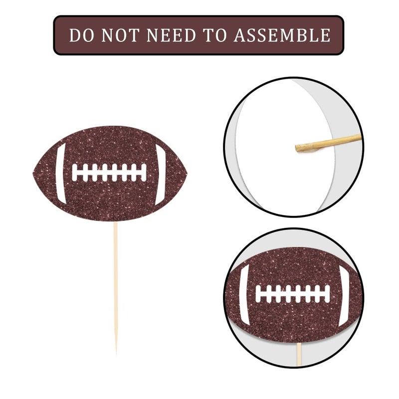 BCHOCKS 24 Pieces football Theme Glitter Cupcake Topper Cake Picks Decoration for Baby Shower Birthday Party Favors, Sunday Party Supplies with Touchdown, Football and Field Goal - Image 3
