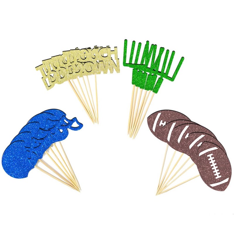 BCHOCKS 24 Pieces football Theme Glitter Cupcake Topper Cake Picks Decoration for Baby Shower Birthday Party Favors, Sunday Party Supplies with Touchdown, Football and Field Goal - Image 4