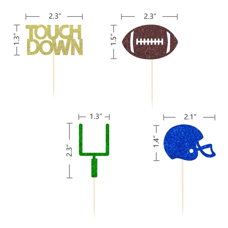 BCHOCKS 24 Pieces football Theme Glitter Cupcake Topper Cake Picks Decoration for Baby Shower Birthday Party Favors, Sunday Party Supplies with Touchdown, Football and Field Goal - Image 2