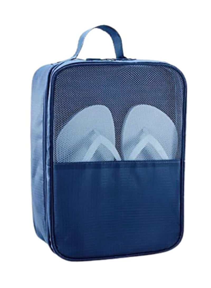 Portable Travel Shoe Storage and Organizer Bag, Waterproof Zipper Bag with 3 Pockets and 2 Zippers, Durable Travel Shoe Bag, Navy Blue Jeans, Small Size 30 x 21 x 13cm - Image 1