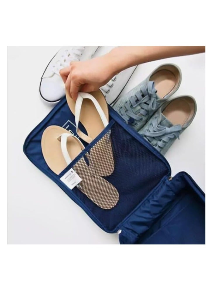 Portable Travel Shoe Storage and Organizer Bag, Waterproof Zipper Bag with 3 Pockets and 2 Zippers, Durable Travel Shoe Bag, Navy Blue Jeans, Small Size 30 x 21 x 13cm - Image 2