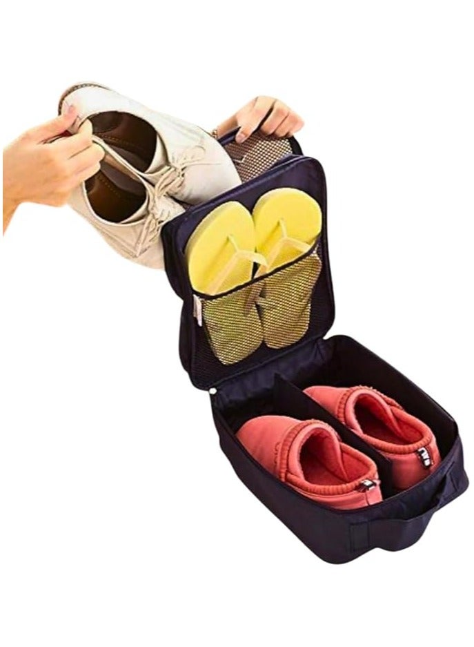 Portable Travel Shoe Storage and Organizer Bag, Waterproof Zipper Bag with 3 Pockets and 2 Zippers, Durable Travel Shoe Bag, Navy Blue Jeans, Small Size 30 x 21 x 13cm - Image 3