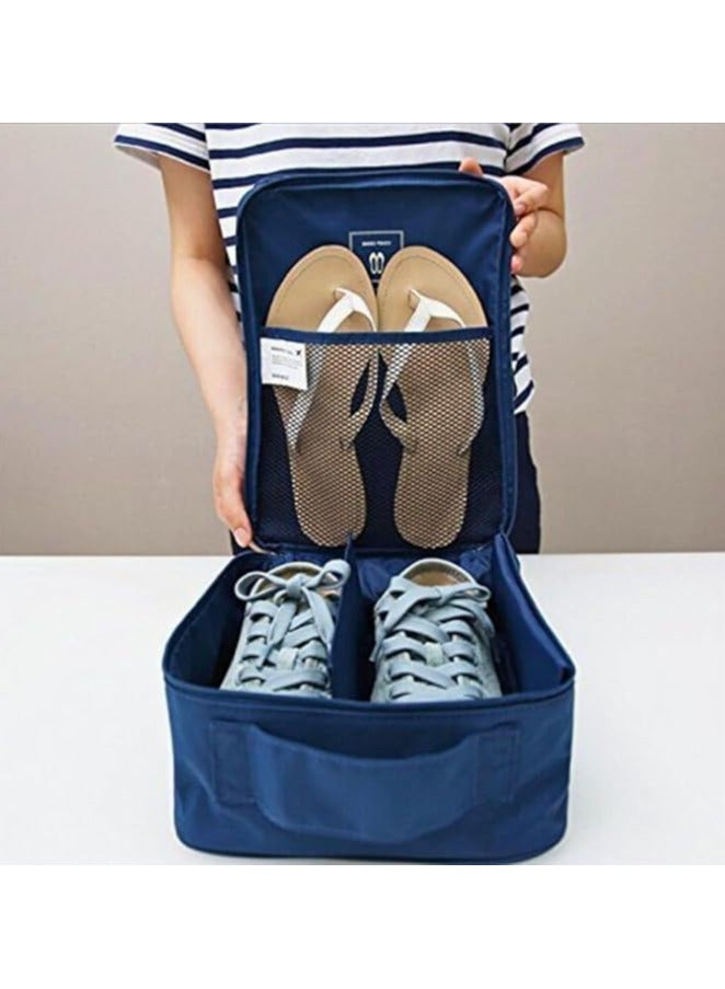 Portable Travel Shoe Storage and Organizer Bag, Waterproof Zipper Bag with 3 Pockets and 2 Zippers, Durable Travel Shoe Bag, Navy Blue Jeans, Small Size 30 x 21 x 13cm - Image 4