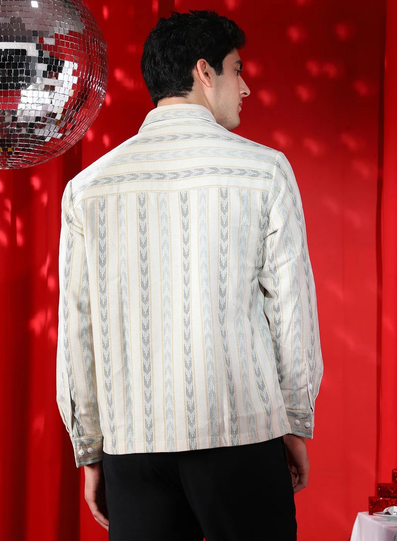 Campus Sutra Men's Off-White Indie Utility Shirt