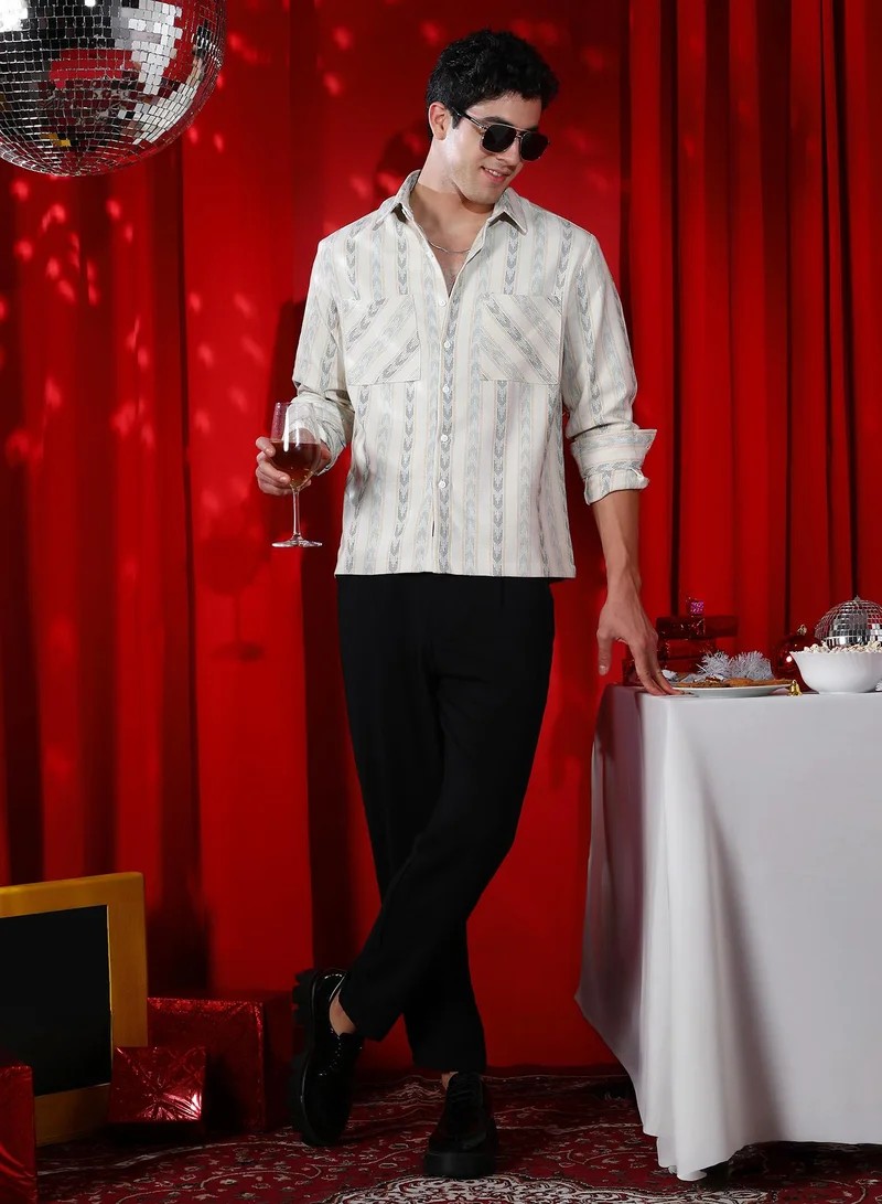Campus Sutra Men's Off-White Indie Utility Shirt