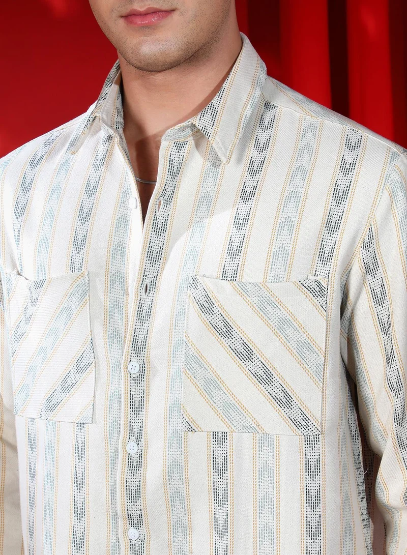 Campus Sutra Men's Off-White Indie Utility Shirt