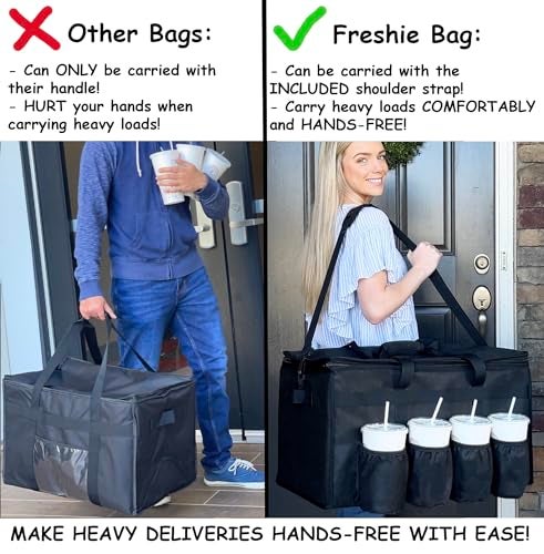 FRESHIE Insulated Food Delivery Bag with Cup Holders/Drink Carriers Premium, for Doordash, Uber Eats, Grubhub, Pizza Bag, Catering, Beverage, Commercial Quality (XL Pro) - Image 3