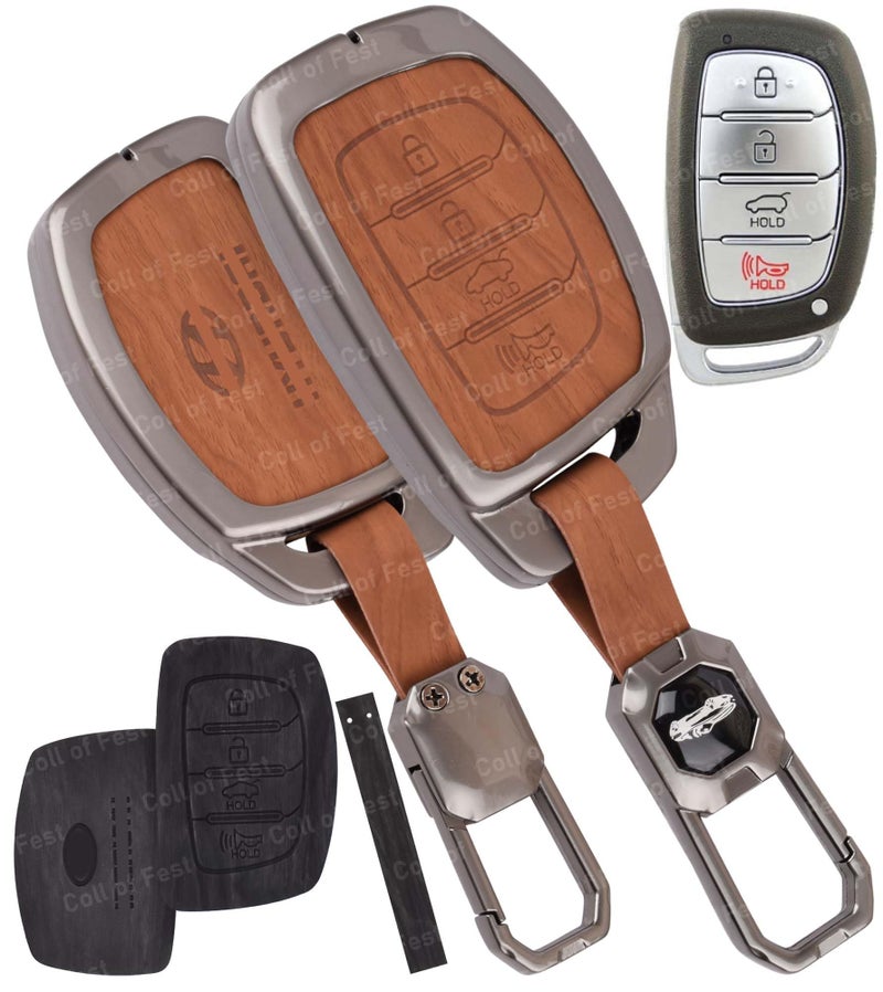 Coll of Fest Metal Silicon Key Cover Compatible with Hyundai Alcazar Creta 2022 Venue i20 Tucson Elantra 4 Button Smart Key Special Feature Visible in Low-Ligh Condition - Image 1