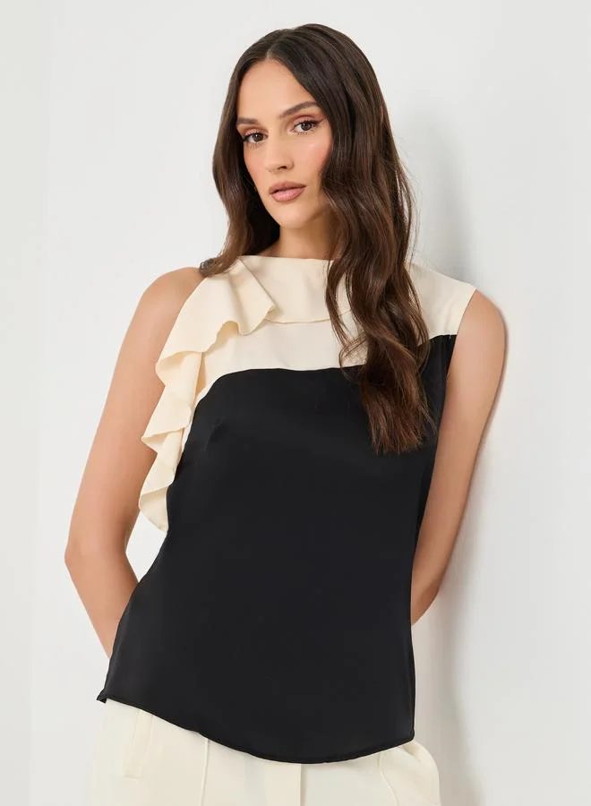 Styli Styli Contrast Ruffle Trim Sleeveless Blouse