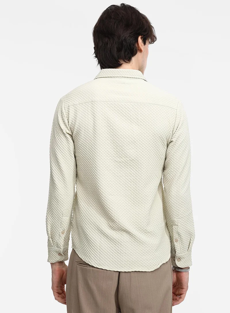 كامبوس سوترا Men's Butter Yellow Micro Cubic-Textured Shirt